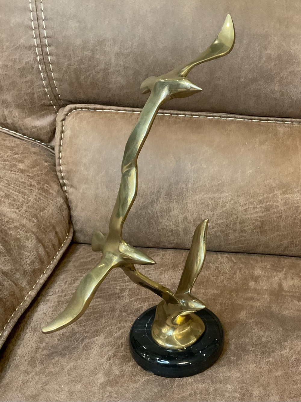 Brass Seagull Sculpture with Marble Base